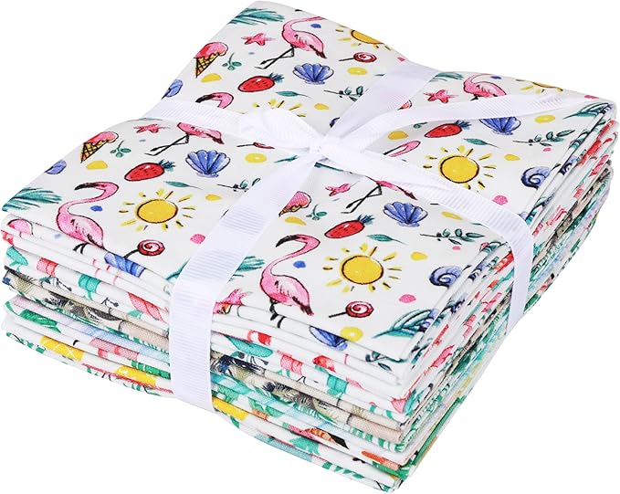 Craftido -25 Options- 100% Cotton Quilting Fabric Bundles 10pcs Fat Quarters 18”x21”-Medium Weight 5.2 oz- Soft Cotton for Quilting, Sewing Project, Patchwork, DIY Crafts – Tropical Flamingo