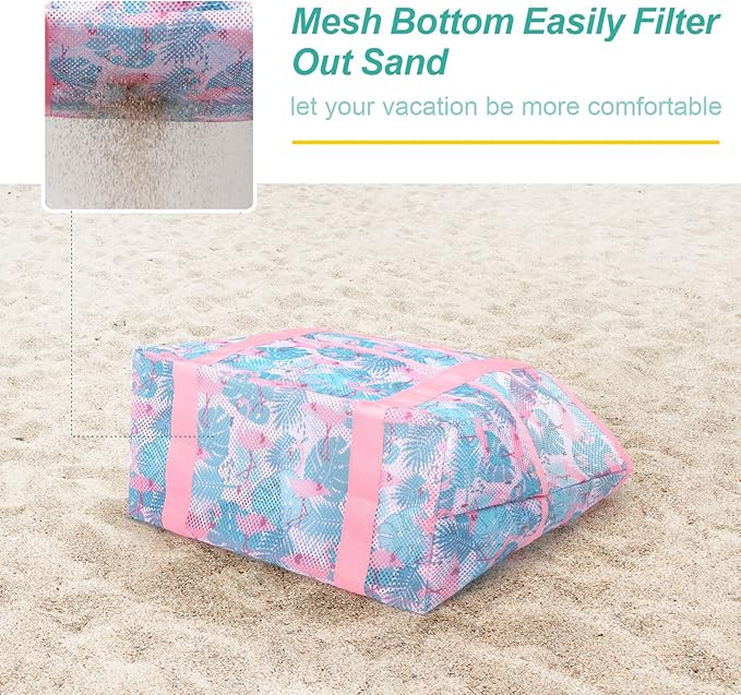 F-color Mesh Beach Bag Family - Large Tote Bag for Cruise Pool Toys Beach Vacation Essentials