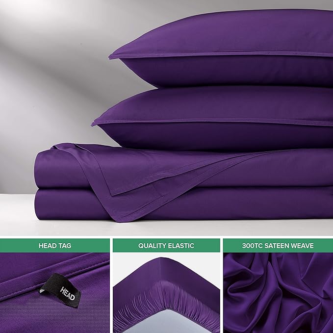 Pure Bamboo Full Sheets, Genuine 100% Organic Viscose Derived from Bamboo Bed Sheet Set, Luxuriously Soft & Cooling, Double Stitching, 2 Year Quality Promise (Full, Purple)