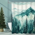 Litabel Teal Blue Long Misty Pine Forest Shower Curtain 72 x 78, Mountain Foggy Woodland Scenery Tree 78 Inch Long Shower Curtains for Bathroom, Turquoise Abstract Waterproof Nature-Themed Decor