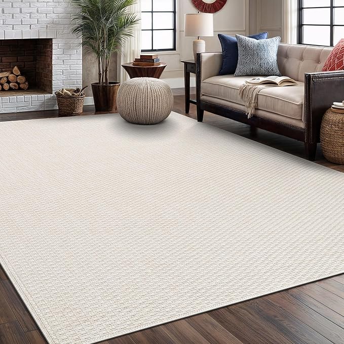 Easy Jute Rugs 4x6 White Color Living Room Indoor Outdoor Area Rug for Farmhouse Patio and Kitchen Rug High Traffic Washable Easy to Clean Solid Boho Woven Design Outside Carpet (4 x 6)
