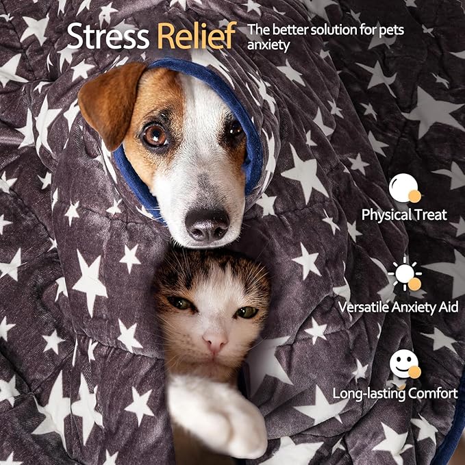 LaSyL Weighted Blanket for Pets | Thunder Blanket for Dogs Anxiety | Premium Soft Minky | Relaxation & Calming & Anti Anxiety | Blue Grey Star, Washable Medium 32" L x 40" W