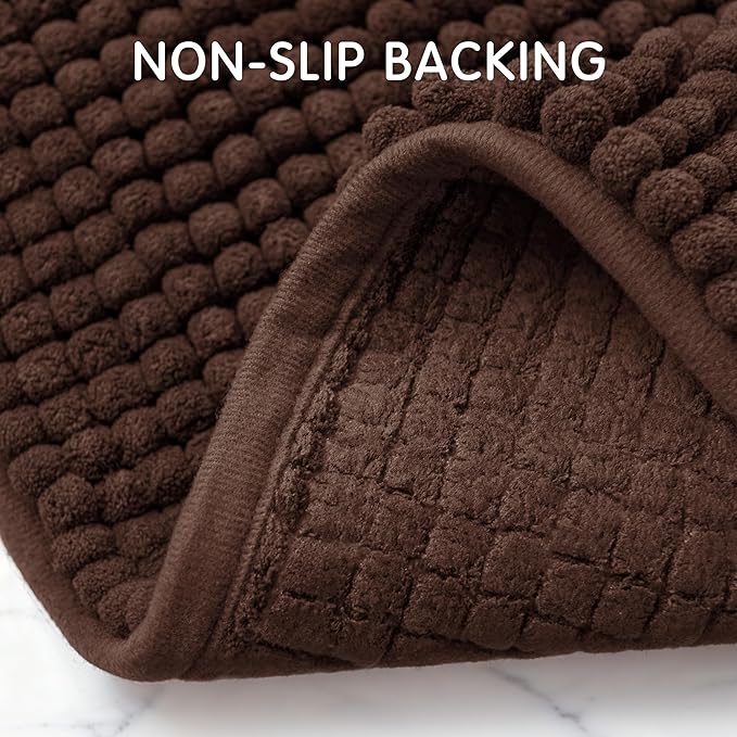SUBRTEX Bathroom Rugs, 24" x 60" Chenille Bath Rug Soft Short Plush Bath Mat Soft Shower Mat Water Absorbent Shower Mat Quick Dry Machine Washable, Chocolate