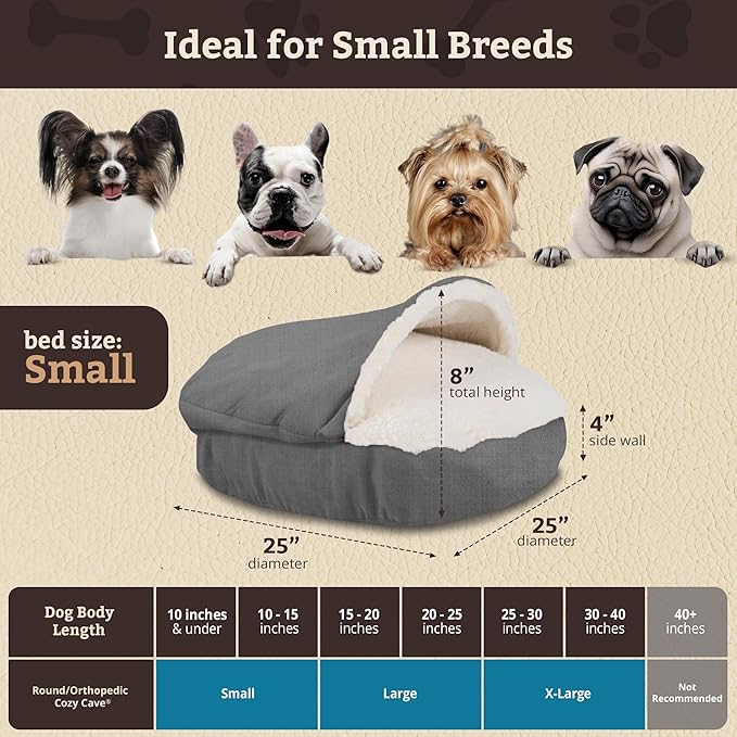 Snoozer Classic Poly-Cotton Cozy Cave Pet Bed, Small, Heather Gray