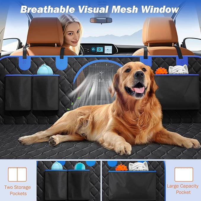 Tivray Back Seat Extender for Dogs, Dog Car Seat Cover for Back Seat Hard Bottom - Holds 330lbs Waterproof Back Seat Pet Cover for Dogs with Mesh Window & Pocket, Dog Hammock for Car, Small Truck, SUV