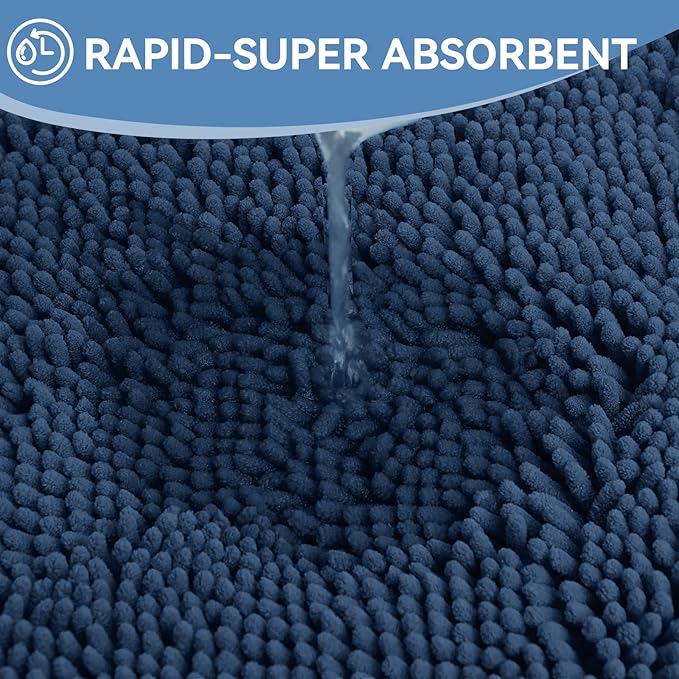 Bcoimo 44"×24" Absorbent Bath Mat, Non-Slip with Backing Chenille Bath Rug and Machine Washable Bathroom Mat Quick-Dry Design. Ideal for Bathroom and Tub Areas