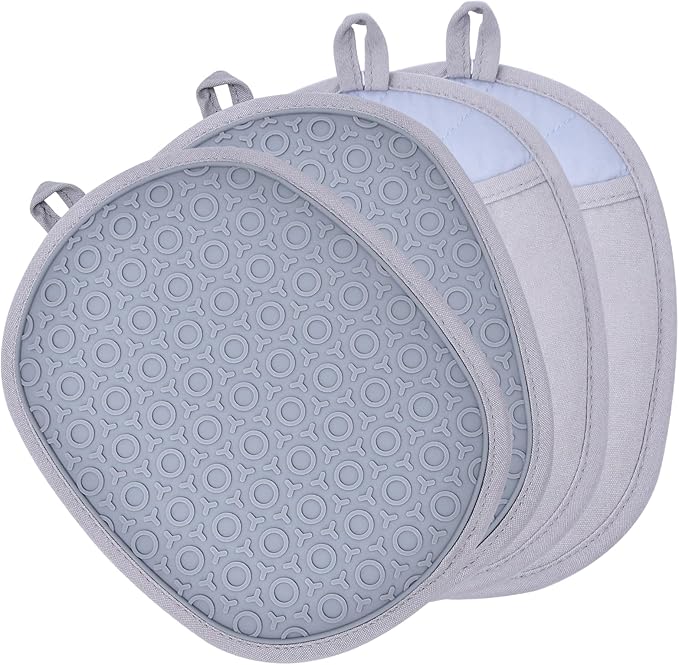 4Pack Pot Holders and Oven Mitts for Kitchen Heat Resistant Hot Mitts Pads Silicone Anti-scalding Cooking, Baking Gray