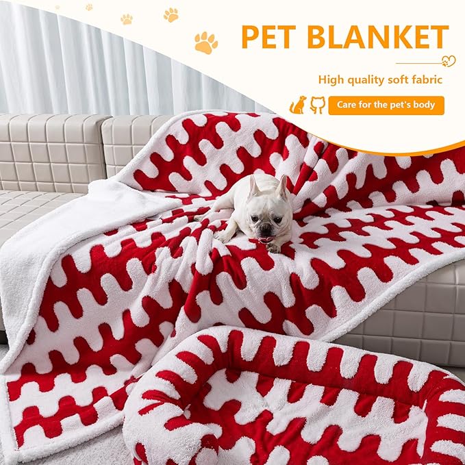 Maidewow Waterproof Pet Blanket,Dog Bed Covers Couch Sofa Stylish Jacquard Pets Throw Blankets for Puppy Cats Washable Reversible Furniture Protection Covers (Red Wave,XL)