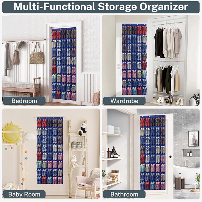 Hualleko 40-Pocket Over the Door Shoe Organizer - Large Mesh Pocket Hanging Shoe Organizer,Behind the Door Shoes Storage Holder Hanger