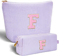 Btffitting Personalized Makeup Bag for Women Girls - Fashion Cosmetic Bag Trendy Travel Toiletry Bag with Initials Letter - Teen Gifts - Lavender,F