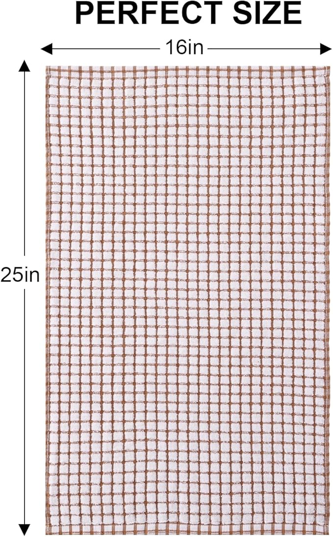 Kitinjoy Cotton 8 Pack Terry Kitchen Towels, 16 x 25 Inches Super Soft and Absorbent Dish Towels, Quick Drying Hand Towels for Kitchen Drying, Brown