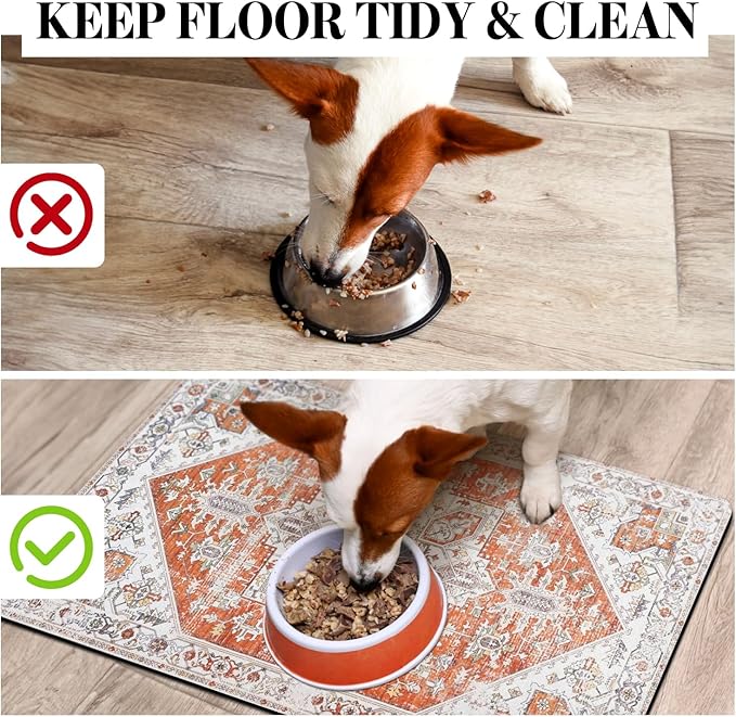 Cuslnox Dog Food Mats for Floors, Absorbent Quick Dry Pet Cat Food Mat, Dog Bowl Mats for Food and Water Dispenser Mat, Eco-Friendly Dog Accessories Pet Supplies 16""x24"", Vintage Orange