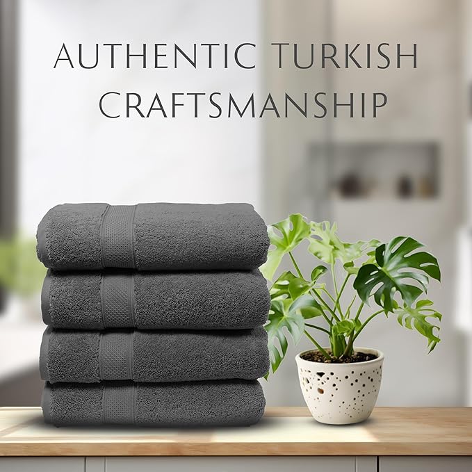 MAURA Grey Extra Large Turkish Cotton Luxury Bath Towels Set of 4. Ultra-Soft, Thick & Plush Towels for Bathroom - Space Gray