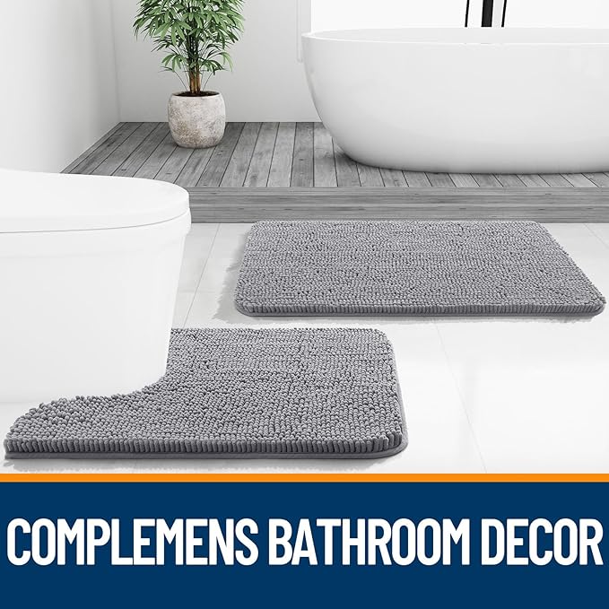 OLANLY Bathroom Rugs 50x30, Extra Soft Absorbent Chenille Bath Rugs, Rubber Backing Quick Dry, Machine Washable Bath Mats for Bathroom Floor, Tub and Shower, Home Decor Accessories, Grey