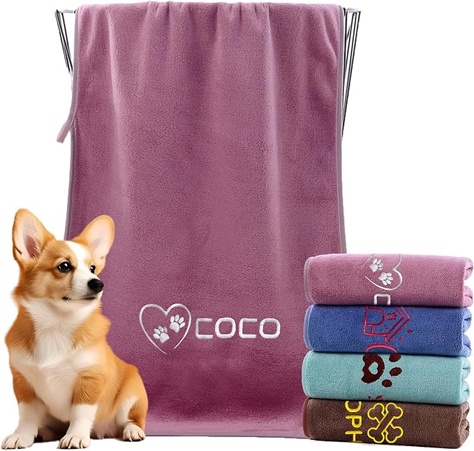 xrlsg Personalized Dog Towel Custom Towel for Dog Bath Supplies with Embroidered Pattern Name Super Absorbent Towels for Pet Bath 20 in x 40 in Pink