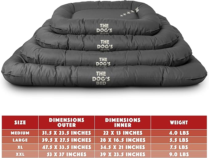 The Dog’s Bed Utility Waterproof Dog Bed, Medium, Grey – Durable Outdoor Oxford Fabric, Tough YKK Zippers, Washable Removable Reversible Cover, for Home Car Crate Kennel & Yard