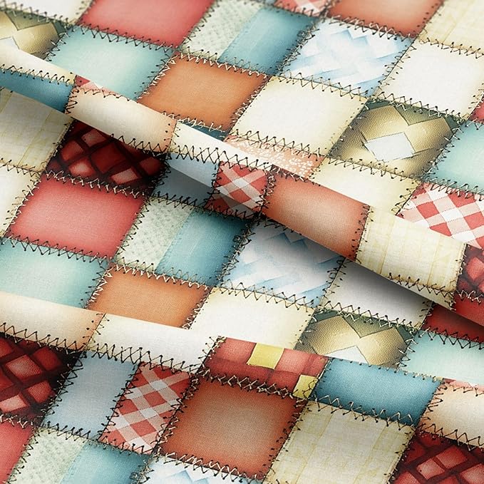 Soft Rustic Patchwork Cotton Fabric – Premium Turkish Printed Cotton 140 GSM, Pre-Cut 61 x 36.6 Inches, Quilting & Sewing Fabric for Crafts, Home Decor & DIY Projects