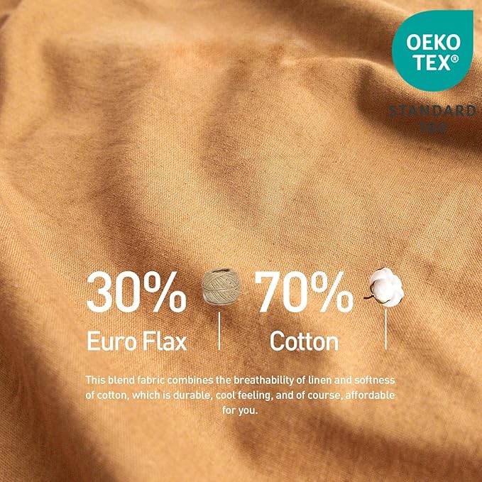 Simple&Opulence Belgian Linen Sheet Set Solid Color - 6 Pieces (1 Flat Sheet & 1 Fitted Sheet & 4 Pillowcases) 16" Deep Pocket Natural Flax Cotton Blended Soft Bedding - Rust, Queen Size