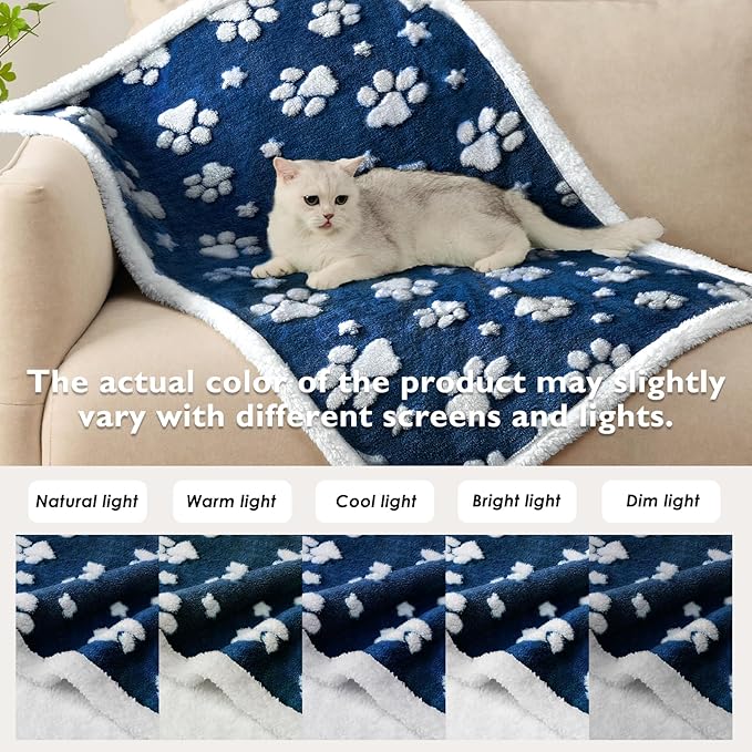 Yaning Waterproof Blanket for Dog Puppy Cat, Cute 3D Textured Paw Dog Blanket for Bed Couch Sofa, Soft Liquid Pee Proof Pet Furniture Protector, 30"x40", Navy Blue