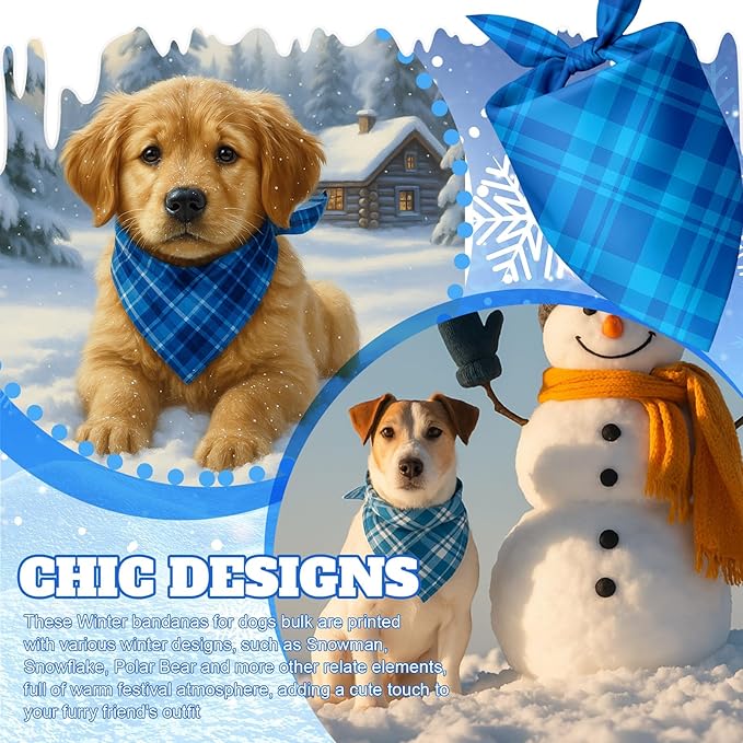 Abbylike 50 Pcs Winter Plaid Dog Bandanas Bulk Blue Bandanas for Dogs Triangle Kerchief Bibs Scarf Set for Pet Winter Costume Photo Props Accessories Pet Shops (25.6 x 17.7 x 17.7 Inch)