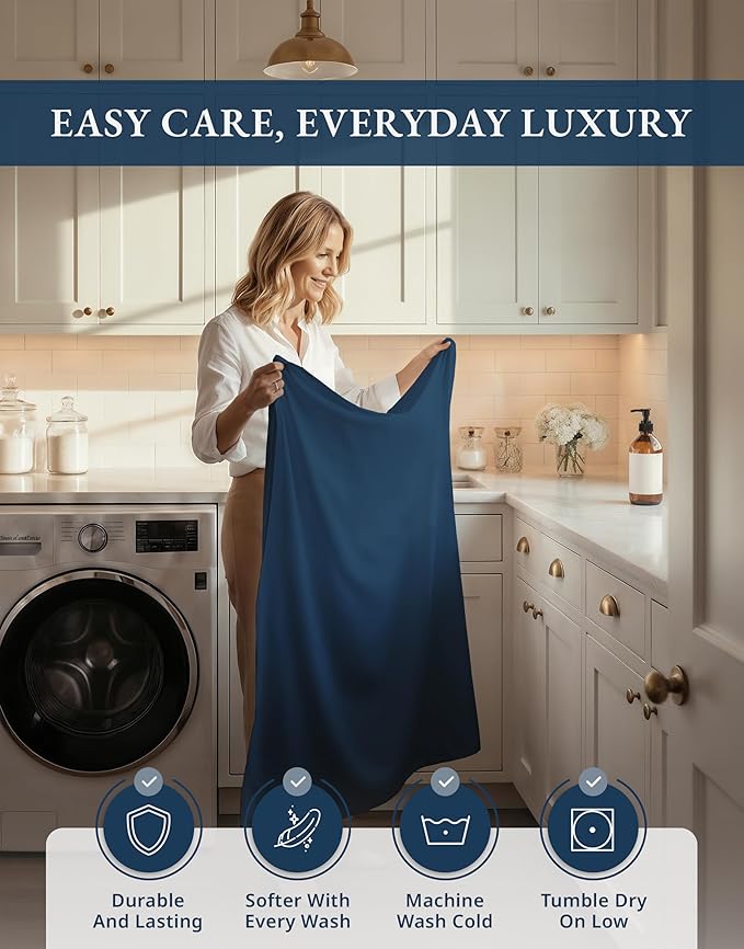 LANE LINEN 100% Cotton Cal King Sheet Set - 1000 Thread Count, 15" Deep Pocket Fully Elasticized French Reinforced Pocket Seams for Soft, Comfy & Fresh Bed Eco Friendly Cooling Sheets - Estate Blue