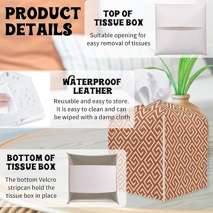 Geometric Square Tissue Box Holder Cover, Tissue Cube Box Organizer for Bathroom, Living Room, Office, Countertop, Car, Night Stands, Modern Home Desk Tabletop Decor - A06