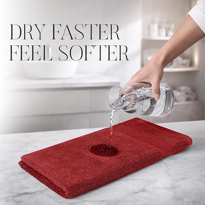 RIVERSIDE 12 Pack Premium 100% Cotton Face Wash Cloths, 12 x 12 Inches, Soft & Absorbent Face Towels for Bathroom Wash Clothes, 550 GSM, Luxury WashCloths for Showering, Body, Spa & Gym, Red
