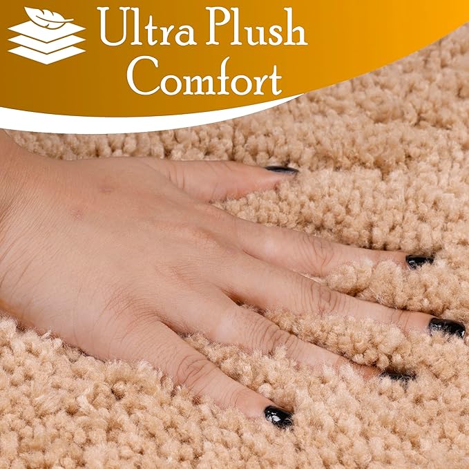 C23 Luxury Shag Bath Rug | 2200 GSM Ultra-Soft Plush Thick Bathroom Mat | 20"x32" Beige High-Density Shaggy Rug | Non-Slip Natural Latex Back, Absorbent, Machine Washable, 1 Piece