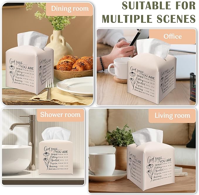 Christian Decorative Tissue Box Cover Square, Facial Paper Organizer, Inspirational Quote Gift Ideas for Friends, God Says You are Unique, Desk Decor for Bathroom Office-(5.2 Inches)