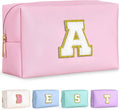 TOPEAST Initial Makeup Bag, Birthday Gifts for 4 5 6 7 8 9 10 11 12 Year Old Teen Girls, Personalized Preppy Cosmetic Bags Toiletry Bag (Pink A)