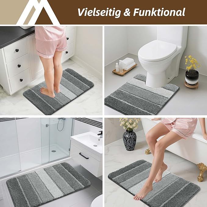 COSY HOMEER Toilet Rugs U-Shaped 24"x20", Ultra Soft Absorbent Bath Mat with Non-Slip TPR Backing, Machine Washable Shaggy Rug for Toilet, Grey