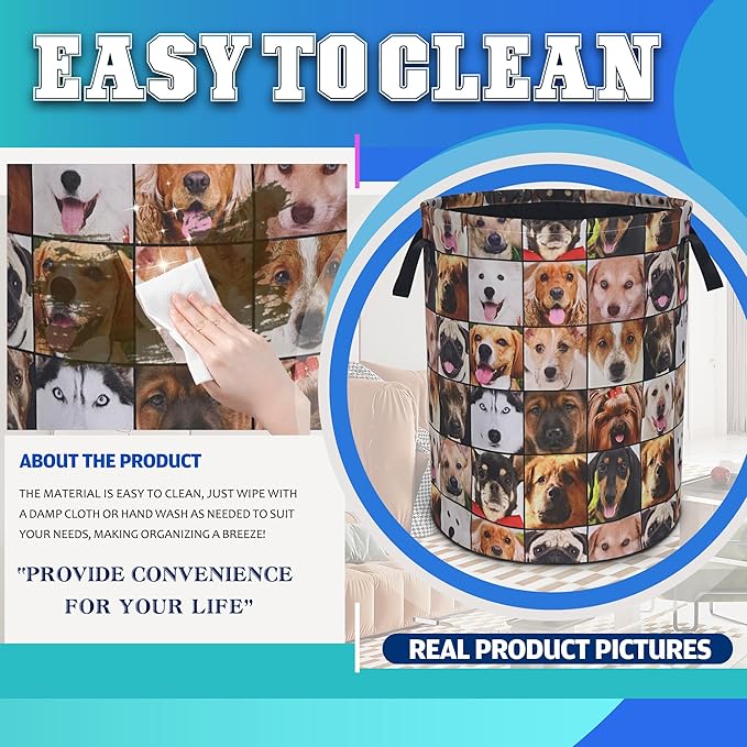 Cute Dog Laundry Basket Animal Pet Oxford Cloth Laundry Hamper With Handle Foldable Portable Clothes Storage Basket 18.9 X 16.5 Inch Storage Bag For Laundry Room/Bathroom/Bedroom/Dormitories