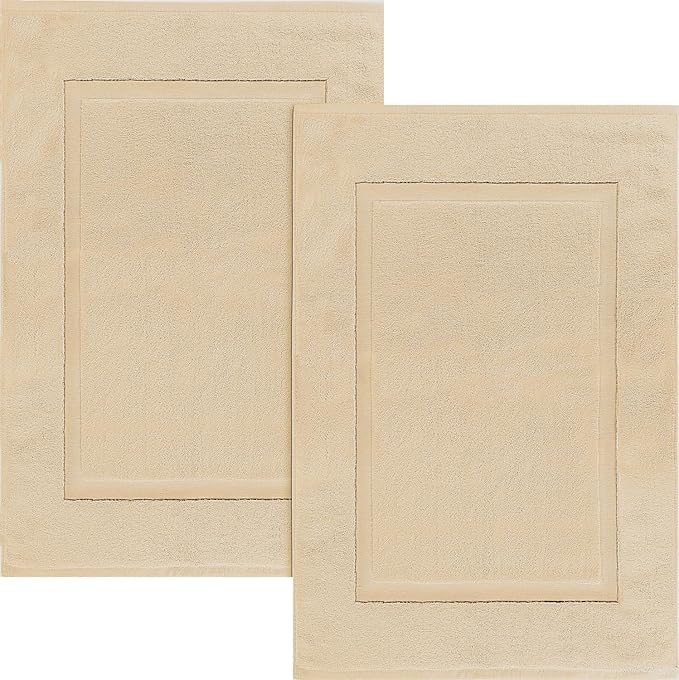 ELITE Emporium Home Collection 2-Piece Cotton Bathroom Mat Set, 21" x 34" - 100% Cotton, Absorbent, Quick-Dry, Bath Towel Mats for Floor, Beige [Not a Bathroom Rug]