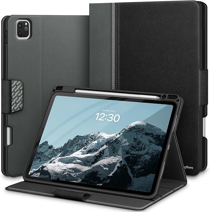 KingBlanc Case for iPad Pro 13-inch (M5 2025, M4 2024) with Built Pencil Holder, PU Leather Smart Stand Cover, Auto Sleep/Wake, Supports Pencil Pro/Pencil (USB-C), Multi-Viewing/Drawing Angles, Black