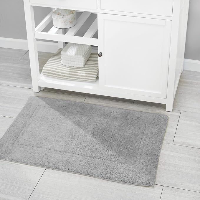 mDesign 100% Cotton Bath Mat - Soft Hotel-Style Rectangular Bathroom Floor Rug - Plush, Water Absorbent Cloth Bathmat for Outside Bathtub/Shower, Machine Washable Cotton Bath Rug - 2 Pack - Gray