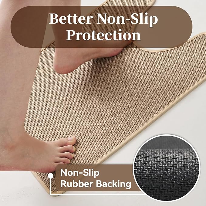 MontVoo Toilet Rugs U-Shaped, Ultra Thin Non Slip Contour Bathroom Rugs,Rubber Backing Washable Contour Bath Rugs for Toilet Mat,20''x24'',Beige