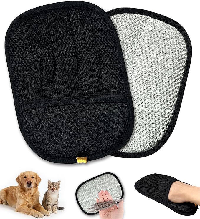 LUCKYOPERA Upgraded 5-Finger Pet Hair Removal Gloves for Cats & Dogs, Reusable Electrostatic Magic Brush for Carpet, Couch, Car Seat, Clothing, Gentle Grooming and Hair Remover Tool (Black)