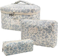 Cozomga Quilted Makeup Bag, Large Capacity Travel Cosmetic Bag for Women and Girls, Aesthetic Storage for Daily and Travel Use (3pcs-Orchid)