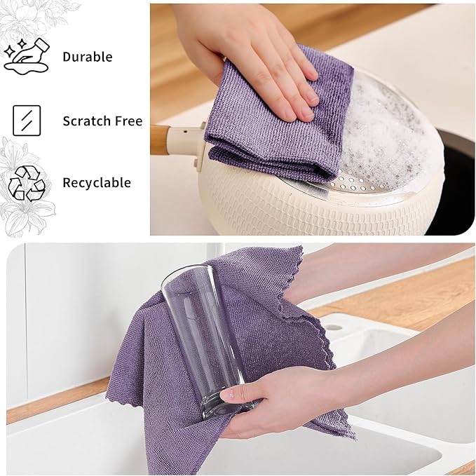 Tigona 80 Pack Microfiber Cleaning Cloth Roll,Lint Free Rags & Tear Away Reusable Towels Washable Scratch,Ultra Absorbent Dish Rags(12" x 12") for Car Kitchen Home Garage-Dark Purple