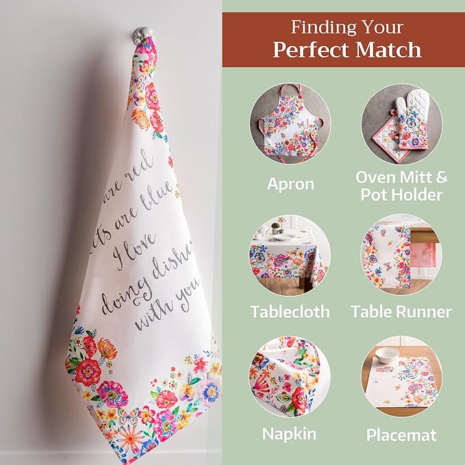 Maison d' Hermine Kitchen Towels Set of 3 100% Cotton 27.50" x 20" Reusable Cloth Tea Dish Towels Absorbent with Hanging Loop for Kitchen, Cocktail Parties Spring/Summer (Happy Florals - High Summer)
