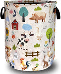 Cute Animals Laundry Basket Oxford Cloth Animal Dogs Cows Chicken Laundry Hamper With Handle Portable Clothes Storage Basket Foldable Funny Laundry Bag 18.9"x16.5" For Laundry Room/Bedroom/Bathrooms