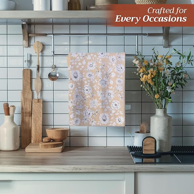 Maison d' Hermine Kitchen Towels Set of 3 100% Cotton 20" x 27.5" Reusable Cloth Tea Dish Towels Absorbent with Hanging Loop for Kitchen Dining Thanksgiving Christmas Decorations (Pretty Autumn)