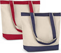 Canvas Tote Bag with Handles for Woman, Reusable Cloth Bag for Groceries and Shopping - Blank Cotton Tote Bag, Suitable for DIY Projects – HEAVY DUTY – 16" X 14.5" With 4” Gusset, Navy Blue/Red 2 Pack