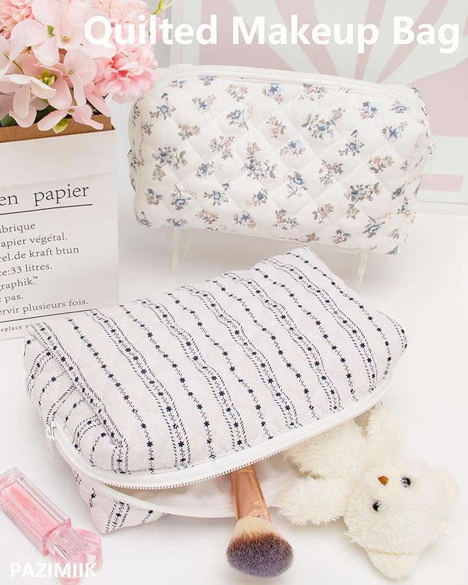 PAZIMIIK Vintage Quilted Makeup Bag Cosmetic Pouch for Brushes Pencils and Travel Make Up Accessories for Women and Girls Star Line