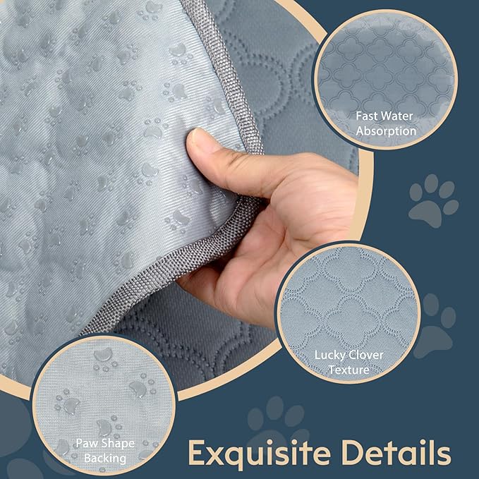 FunFurry Washable Pee Pads - 2 Pack Reusable Pee Pads with Paw Shape Non-Slip Backing - Waterproof, Super Absorbent (Light Grey, 41" X 41")