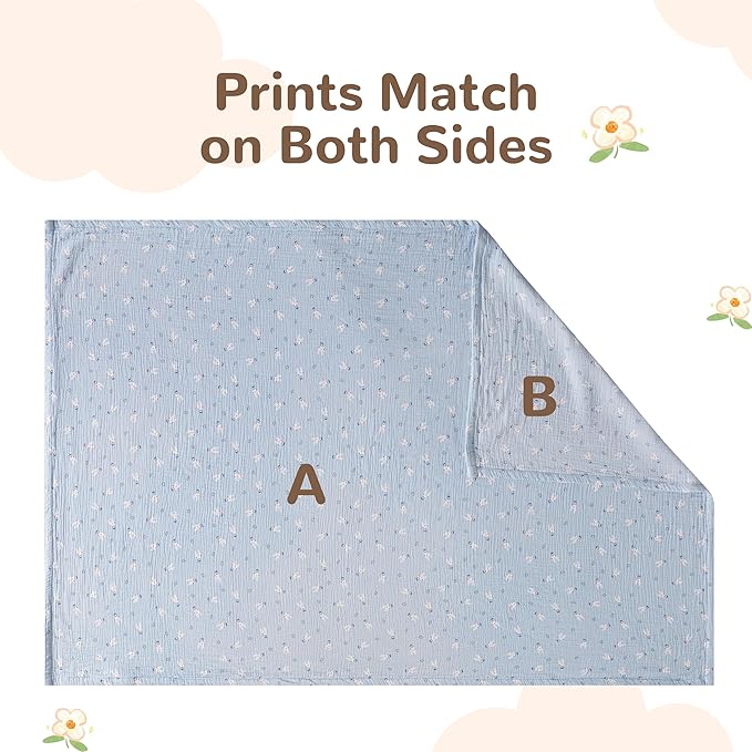 NTBAY 4 Layer Muslin Cotton Toddler Blanket, 42x60 Soft and Breathable Receiving for Newborns and Infants, Perfect for Crib, Stroller, Travel, Lightweight Nursery Blanket, Cloudy Bunny