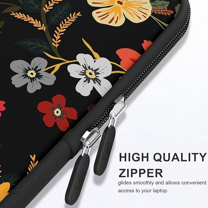 iCasso Laptop Sleeve 13 inch for MacBook Air 13-13.6 inch, Cute Laptop case for MacBook Pro 13 inch, Slim Protective Travel Carrying Case for MacBook Pro 14 inch, Chromebook, HP, Dell, Black Floral