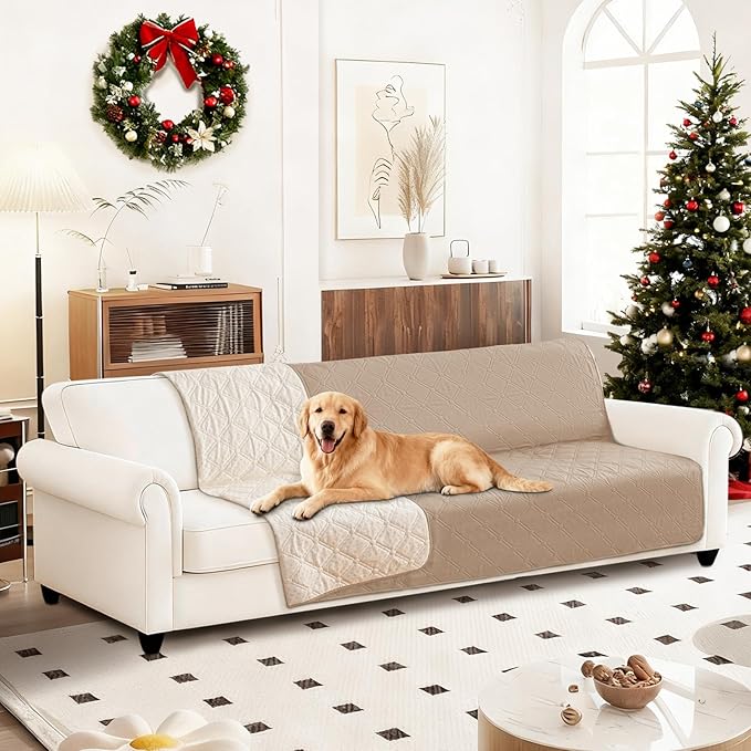 CYCMACO Waterproof Dog Bed Cover, Non-Slip Dog Blanket for Couch, Couch Covers for Dogs Washable, Pet Blanket for Furniture, Pet Bed Mat for Sofa, Car, Pet Supplies (82x82 Inch, Khaki)