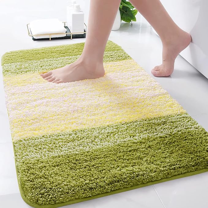 Arotive Microfiber Bathroom Rugs, Shaggy Soft and Absorbent Bath Rug, Non-Slip, Thick Plush Machine Washable Dry Bath Mats for Bathroom, Tub and Shower, 30x20, Olive Green, Rectangular