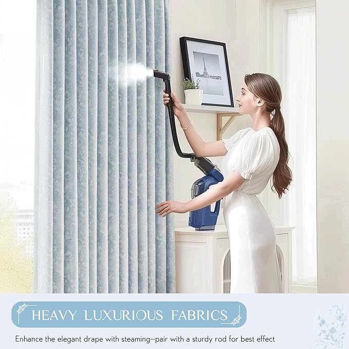 Beauoop Blue Floral Jacquard Blackout Curtains 63 Inches Long 2 Panels for Bedroom Living Room Chenille Flower Room Darkening Thermal Insulated Soundproof Rod Pocket Back Tab Window Drapes, 52x63